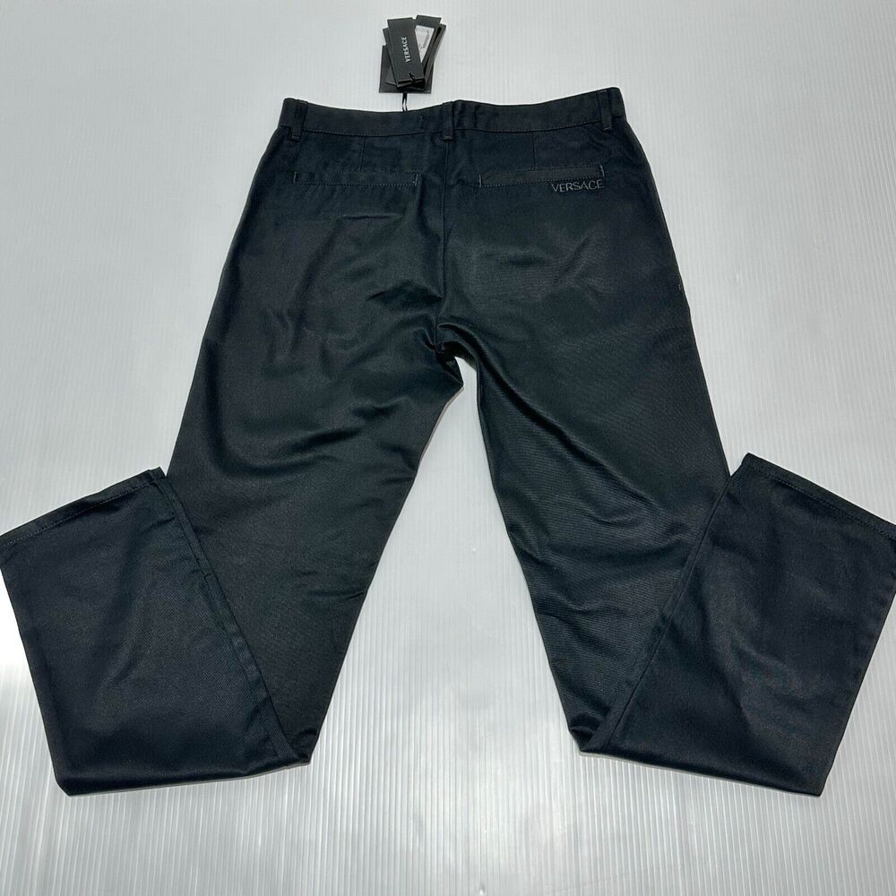 Versace Pants Men IT 52/ US 36 Black Barocco Cotton Twill Straight Leg NWT $900 - Picture 5 of 14